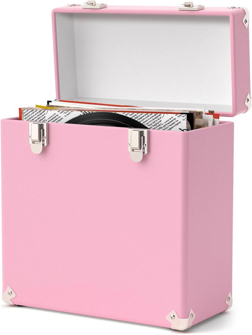 Vinyl Storage and Carrying Case, Waterproof and Dustproof Portable Organizer, LP Record Collection Display Case, Holds 50 7-12 Inch Records, Ideal for Theater Rooms and Rare Record Collections, 13.66 x 6.77 x 14.64 inches