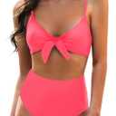 Blooming Jelly Womens High Waisted Bikini Set Tie Knot High Rise Two Piece Swimsuits Bathing Suits, Watermelon Red, M