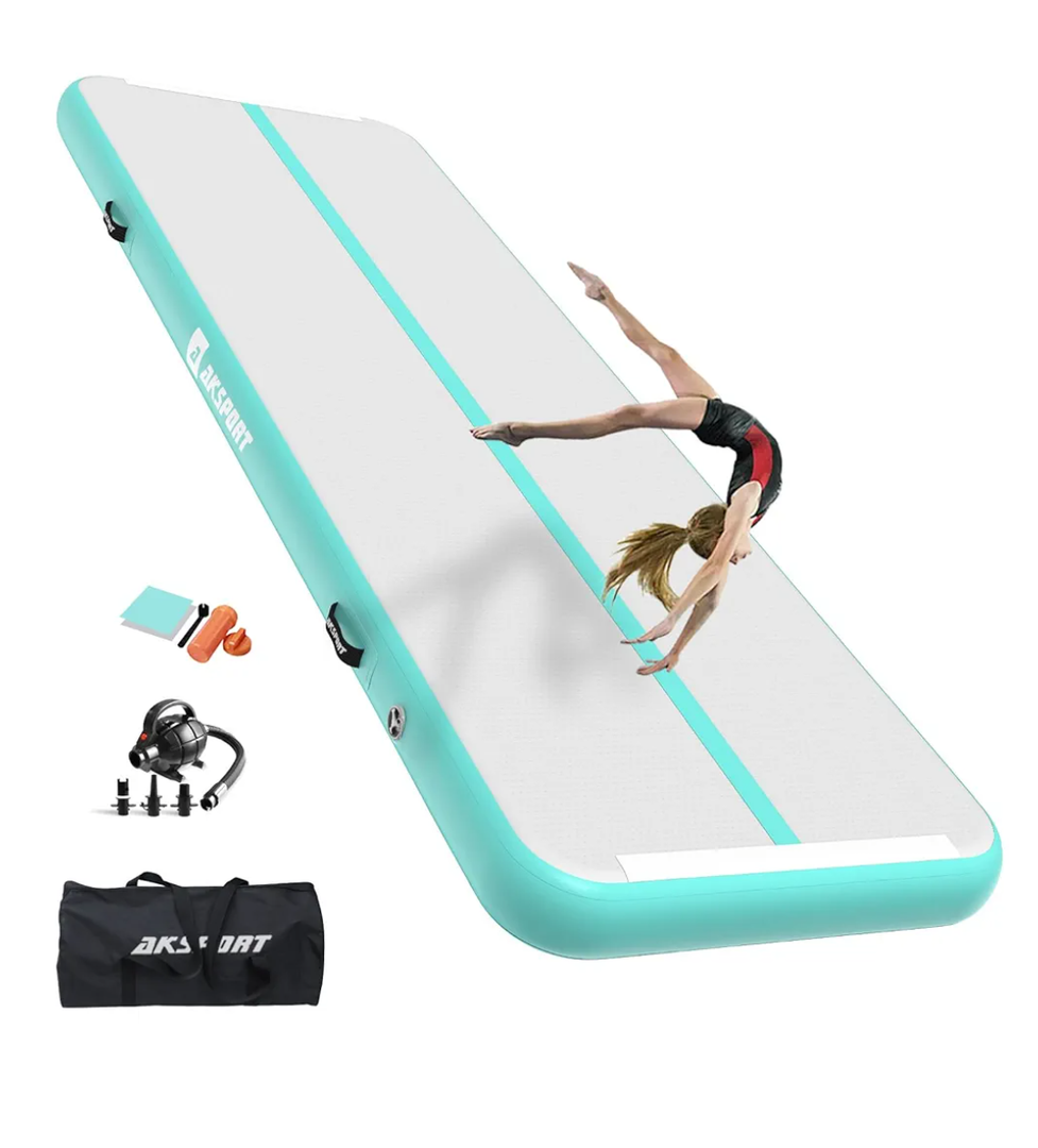 AKSPORT Gymnastics Air Mat Tumble Track Tumbling Mat Inflatable Floor Mats with Air Pump for Home Use/Tumble/Gym/Training/Cheerleading/Parkour/Beach