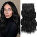 Clip in Hair Extensions, 6 PCS 1 6 Inch Hair Extensions Clip Ins, Black Long Wavy Hairpieces(16inch, 6pcs, Black) (16 Inch ( 6 PCS ), Natural Black)