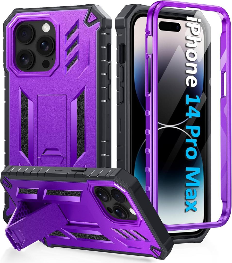 FNTCASE for iPhone 14 Pro Max Case: Military Grade Rugged Cell Phone Cover with Kickstand & Holster | Shockproof TPU Protection Bumper Matte Textured Design for iPhone 14 Pro Max Cases 6.7 inch