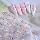 Classical Flower Nail Stickers for Nail Art - Spring Nail Decals Pink Blue Floral Nail Art Stickers 3D Self-Adhesive Nail Supplies DIY Flowers Manicure Decoration for Women 2Pcs