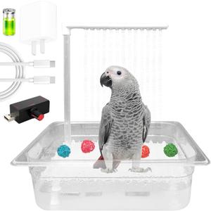 Parrot Bathtub Bird Automatic Bath Shower with Water Pressure Controller and Double Tube Contains USB and Power Plug for Medium Birds African Grey Amazon Conure Parakeet Cockatiel Lovebird