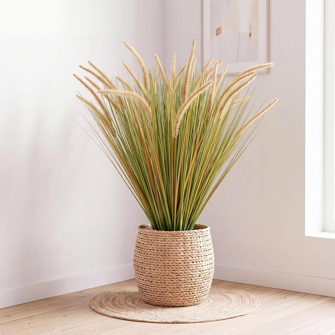 Jexine 6 Pieces 31.5 Inches Artificial Grass Filler Decor Fake Shrubs Wheat Grass Cattails Fake Greenery Decorations Artificial Greenery Stems Weed for Room Indoor Home Vase Decor(Setaria)