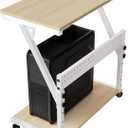 Computer Tower Cart - Height Adjustable PC Stand, 2-Tier ATX-Case CPU Holder Home Office Gaming Desk Accessories with Rolling Lockable Wheels, Laptop Table Standing Computer Desk, Natural White