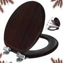 Round Toilet Seat Molded Wood Toilet Seat with Quietly Close and Quick Release Hinges, Easy to Install also Easy to Clean by Angol Shiold (Round, Dark Brown)
