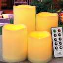 Set of 4 Outdoor Pillar Candles with Timer Waterproof - Battery Operated LED Pillar Candles with Remote 3x3 3x4 3x5 3x6 - Plastic Flickering Flameless Pillar Candles Unscented for Outside