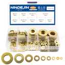 NINDEJIN 315 Pieces Brass Washer Assortment Kit Metric Flat Washers 9 Sizes Assorted Set for Screws M2 M2.5 M3 M4 M5 M6 M8 M10 M12 Gasket for Bolt Fasteners (Gold)