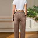 Guaile Women's Wide Leg Jeans High Waisted Strechy Jeans for Women Straight Raw Hem Loose Casual Denim Brown Size 12