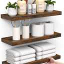 BAYKA Bathroom Floating Shelves for Wall Set of 3 - Rustic Brown Farmhouse Wood Shelves Over Toilet for Bedroom, Kitchen, or Living Room Decor Display, Storage for Plants, Toilet Paper or Bath Towels