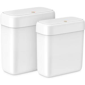 MOPALL 2 Pack Small Bathroom Trash Can with Lid, 3.2 Gallon / 11.5 L & 2.6 Gallon / 10 L Waste Basket with Pop-Up Lid, Slim Plastic Garbage Bin Dog Proof for Kitchen, Bedroom, Office, Toilet, White