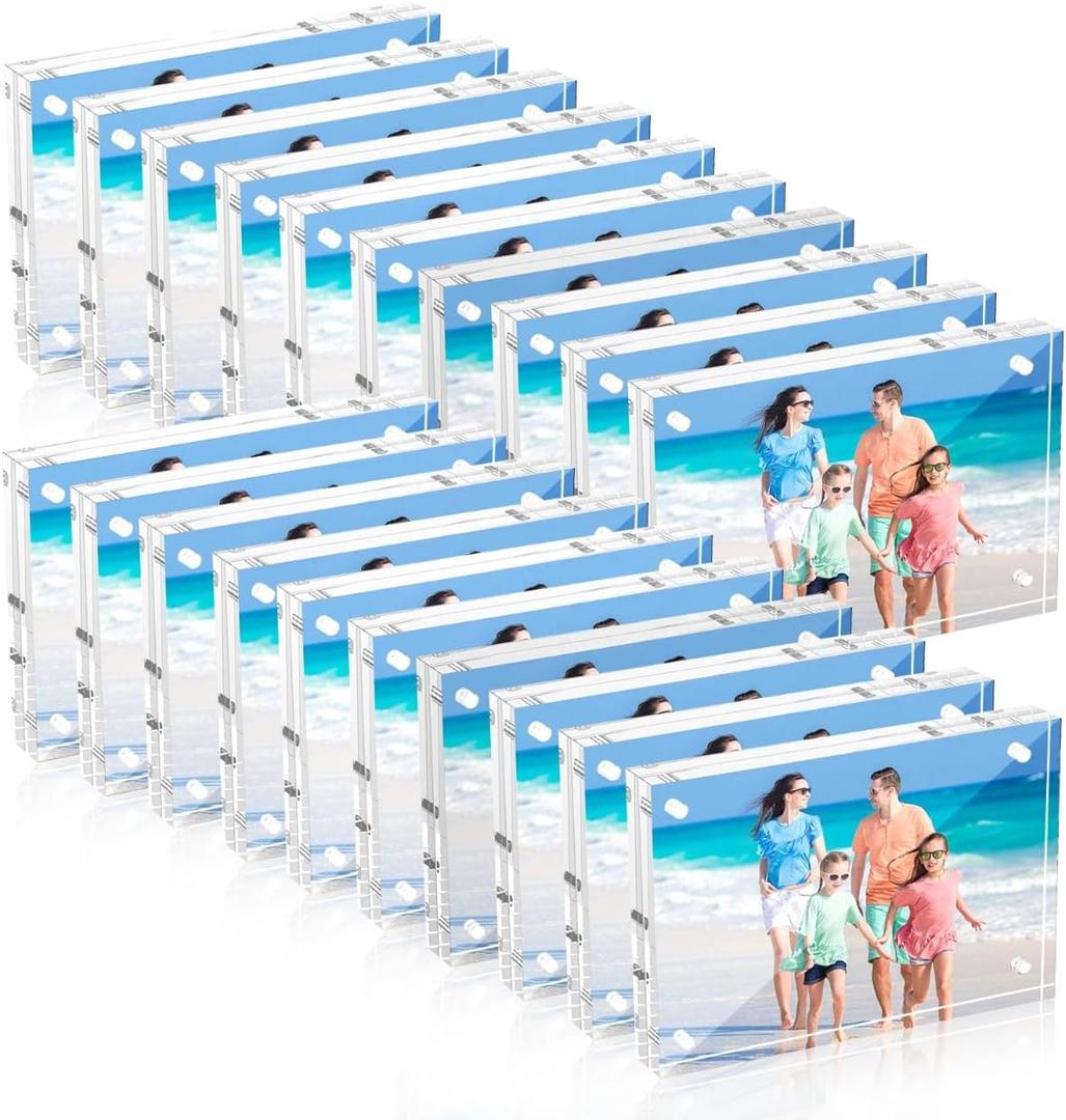 4x6 Acrylic Frames 20 Pack, 20mm Double Sided Magnetic Picture Frames Clear Picture Frames Wedding Table Numbers for Desk Desktop Display Pictures Holder (4"x6")