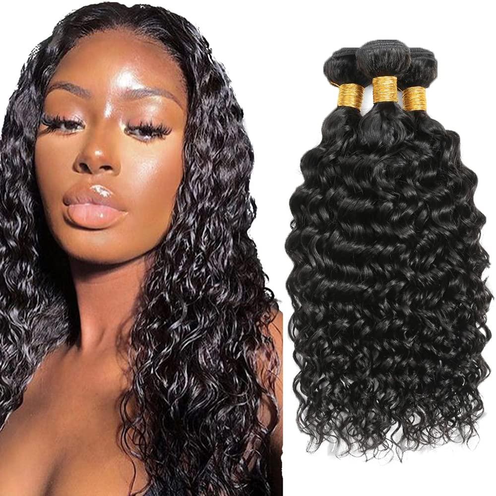 24 24 24 Inch Water Wave Bundles Human Hair 3 Bundle 50 Gram/Bundle Unprocessed Brazilian Virgin Hair #1B Black Color Water Wave Bundles Human Hair Extension for Women
