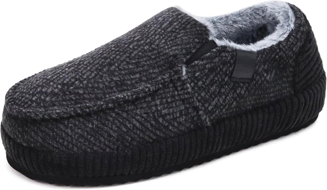 ONCAI Mens Clog Slippers with Arch Support Stripe Faux Fur Cotton-Blend High-Density Memory Foam Warm House Slippers Slip-on Indoor Outdoor Rubber Sole Size 7-16