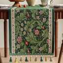 Tassel Table Runner Green Floral Rectangular Polyester Jacquard Bed Runner Home Restaurant Kitchen Living Room Dining Coffee Table Cabinet Decoration for Party Holiday Picnic Wedding-72"