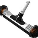 YASHINE 18" Pool Brush Head with Round Ends, Heavy Duty Pool Cleaning Brush for Inground & Above Ground Pool Walls, Tiles & Floors, Durable Handle & Nylon Bristles (Black Orange)