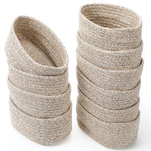 10 x 10 Pack Small Woven Baskets for Storage, Cotton Rope Decorative Organizer Storage Bins for Shelves, Closet, Nursery, Bathroom, 7.5"x5.5"x3.9" Tiny Boho Empty Gift Baskets (Linen)