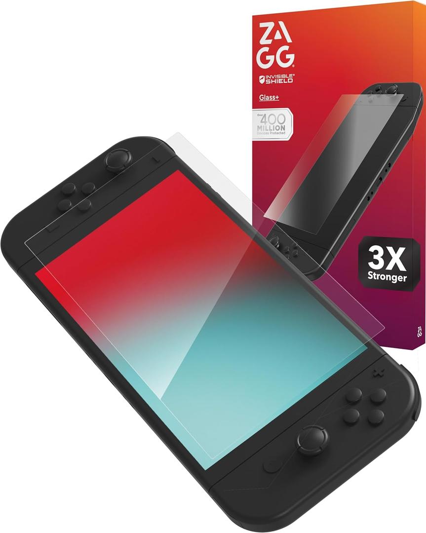 ZAGG Glass+ Nintendo Switch 2 Screen Protector 3X Stronger Tempered Glass with Reinforced Edges, Scratch & Smudge Resistant, InvisibleShield, Easy Installation, Smooth Touch