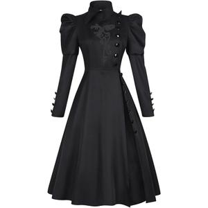 Womens Black Costume Long Sleeve Dress for Halloween Party (Large)