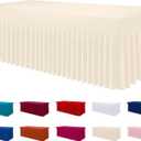 Smiry Spandex Tablecloth 6 Pack, Elastic Fitted Stretch Tablecloth for 8FT Rectangle Tables, Waterproof Washable Table Cover Skirt for Wedding, Banquet & Parties (Beige, 96Lx30Wx30H Inch)