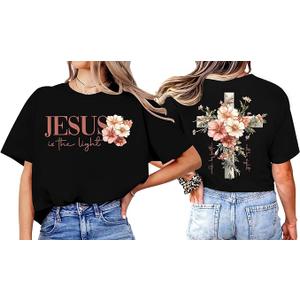 Jesus is The Light Shirt Floral Christian Shirt Women XL Black