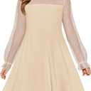 Haloumoning Girls Contrast Mesh Long Sleeve High Waist A Line Short Dress with Pockets 13-14 Years