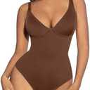 FeelinGirl Shapewear Bodysuits for Women Tummy Control Body Suits Deep V Neck Thong Body Shaper Large