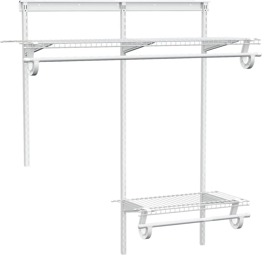 PROWORX 2-4 Ft. Expandable Closet Organizer System Kit, White Custom Metal Wire Shelving, Organization and Storage Shelves Wall Mounted with Hanging Rods