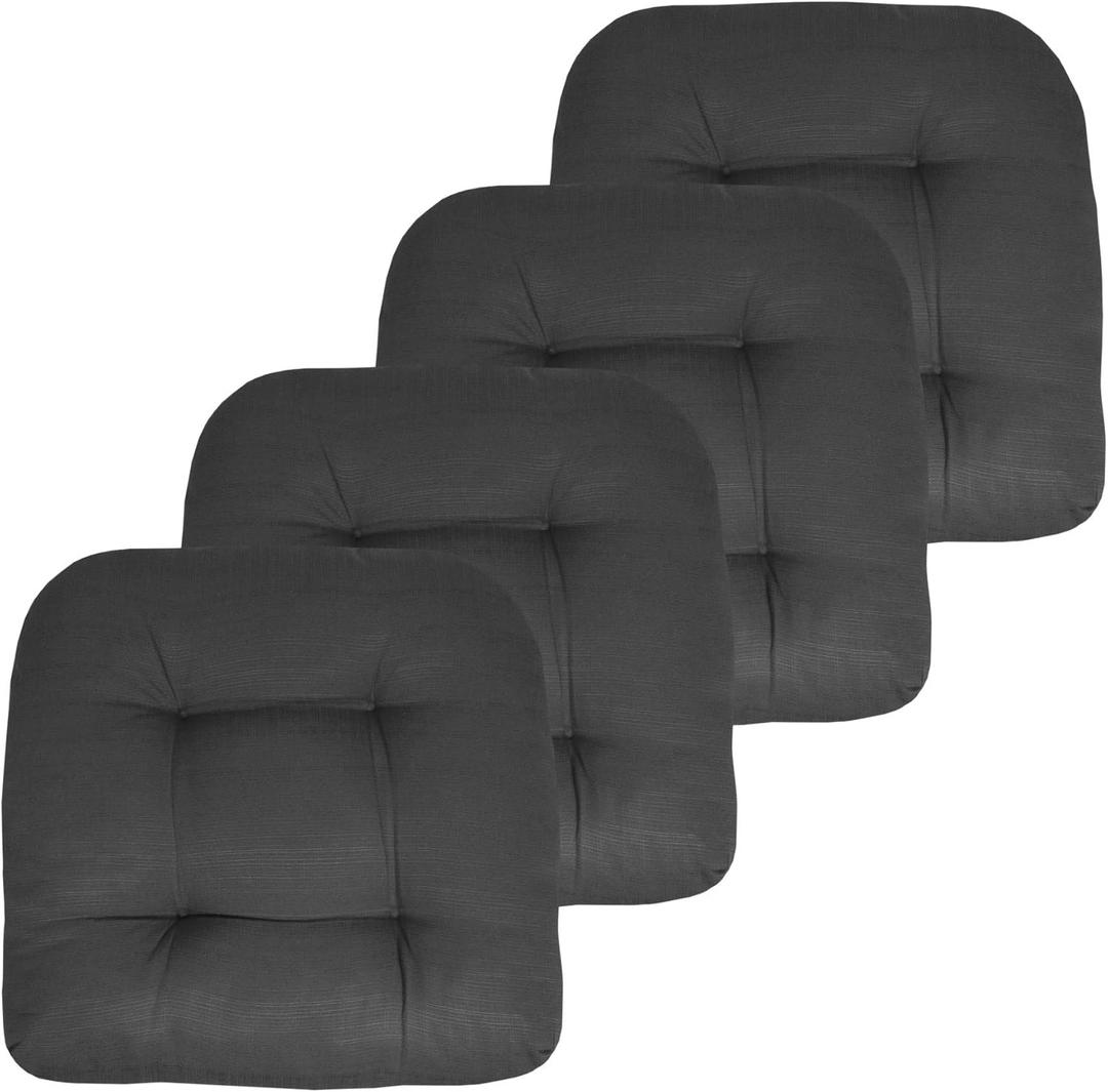 Sweet Home Collection Patio Cushions Outdoor Chair Pads Premium Comfortable Thick Fiber Fill Tufted 19" x 19" Seat Cover, 4 Count (Pack of 1), Charcoal