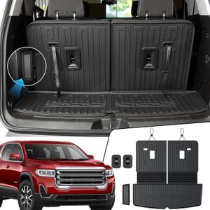 Cargo Mat Backrest Mats 2-in-1 Design for 2017-2023 GMC Acadia 6/7 Seats Accessories, All-Weather TPE Trunk Mat Cargo Liner Protector SLE/SLT/AT4/DENALI(Cargo Mat with Backrest Mats)
