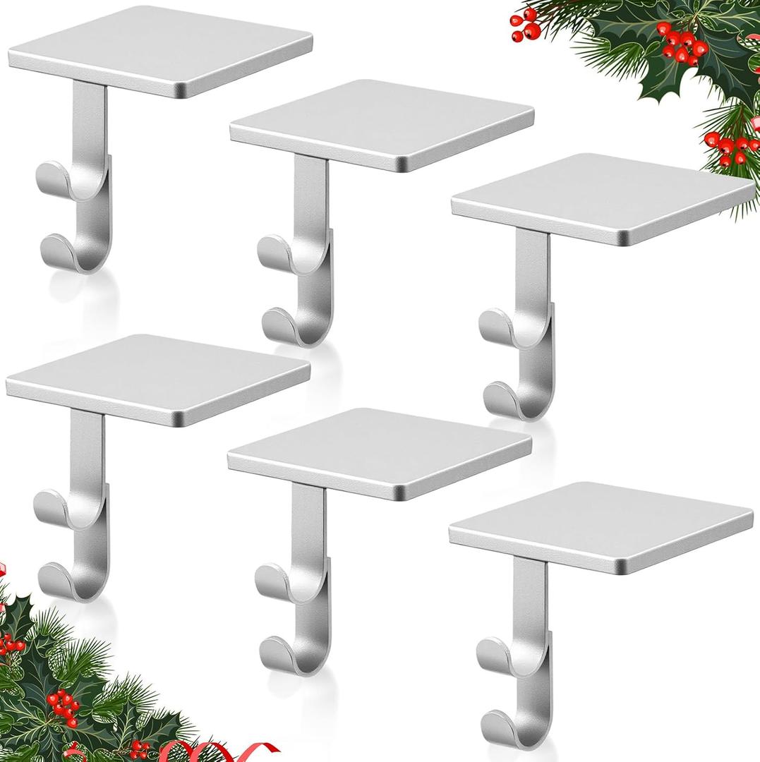Zhengmy 6 Pcs 2 in 1 Fireplace Stocking and Garland Hangers Heavy Duty Metal Christmas Stocking Holder for Mantle, Two Hooks Hangers for Garland Balls Fireplace Xmas Holiday Party Decoration (Silver)