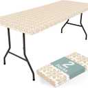 misaya 2 Pack 6 Foot Rectangle Picnic Tablecloth, Elastic Fitted Waterproof Table Cover, Windproof Washable Polyester Table Cloth for Camping, Indoor and Outdoor (Khaki, 30" x 72")