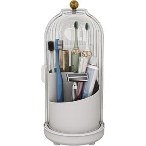 Toothbrush Holders with Cover, Drainage Rotating Electric Toothbrush Organizer, 3 Slots Tooth Brush Holder for Bathroom Counter, Transparent