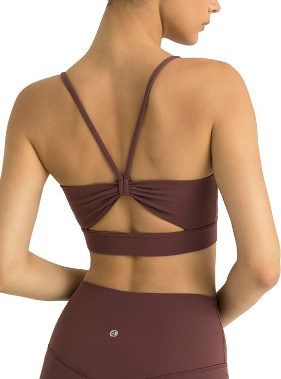 Colorfulkoala Women's Dreamlux Bowknot Strappy Sports Bras Light Impact Workout Yoga Tops M-L 