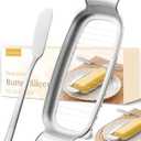 Mellbree Upgrade Butter & Cheese Slicer, Stainless Steel Butter Cutter with Butter Knife, 17 Sharp Wires, Butter Slicer Cutter Into Uniform 1/4 Inch Anti oxidation Dishwasher Safe
