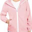 Haloumoning Girls Hooded Jackets Kids Waterproof Windbreaker Lightweight Rain Coats with Pockets 5-14 Years (Pink)