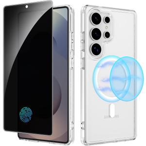 Ruky for Samsung Galaxy S25 Ultra case with Privacy Screen Protector, [Compatible with MagSafe] Transparent Shockproof Protective Phone Case Slim for Samsung S25 Ultra 6.9 inch, Clear