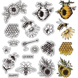 CRASPIRE Bees Clear Stamps Animal Honey Flower Retro Reusable Background Postmark Transparent Silicone Stamp Seals for Journaling Card Making Decor DIY Scrapbooking Supplies Film Frame