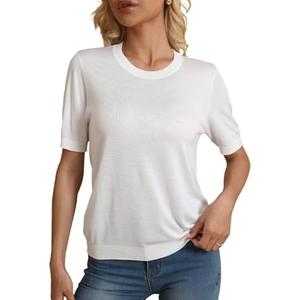 Women's Knit Sweater Top – Half Sleeve Crewneck Soft Lightweight Basic Casual Classic Fit Knitted Pullover Tee, M