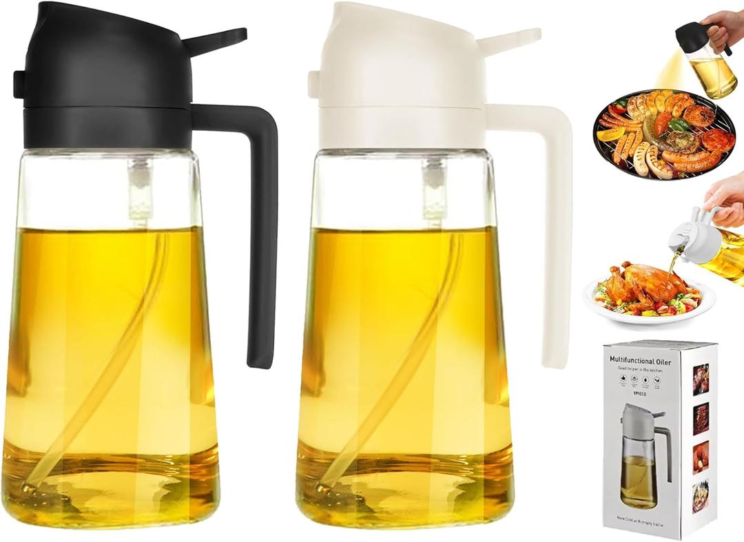 Oil Sprayer for Cooking,2 in 1 Olive Oil Dispenser and Oil Sprayer 470ml Olive Oil Spritzer for Air Fryer, Salad,BBQ,Roasting 2Pcs Black & White