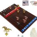 Horse Race Board Game with 11 Luxurious Durable Classic Metal Horses with 4 Dice and 2 Boxes of Cards Thickened Solid Wood Horse Racing Game (Walnut ColorRectangle)