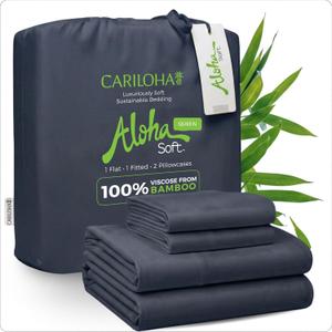 Cariloha Aloha Soft 100% Organic Bamboo Viscose Sheets – 4-Piece Queen Sheet Set – 16 in Deep Pockets – Buttery Soft, Hypoallergenic, Cooling Sheets – Oeko-TEX Standard 100 – Cape Blue