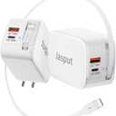 3 in 1 Retractable Wall Charger with Cable, 40W Fast Retractable Phone Charger Wall Plug with Dual USB Port,Portable USB Chargers Block for iPhone 14/13/12/11, iPad (Light,enning+ cables-White)