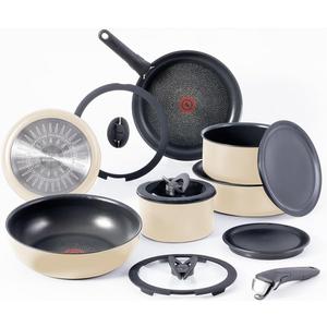 T-fal Ingenio Expertise Non Stick Cookware Set 14 Piece, Induction, Oven Broiler Safe 500F, Stackable Cookware, Pots and Pans, RV, Camping, Fry Pans, Dishwasher Safe, Detachable Handle, French Vanilla