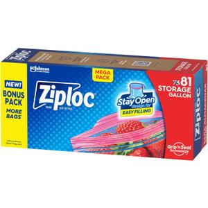 Ziploc Gallon Food Storage Bags, Stay Open Design with Stand-Up Bottom, Easy to Fill, 81 Count