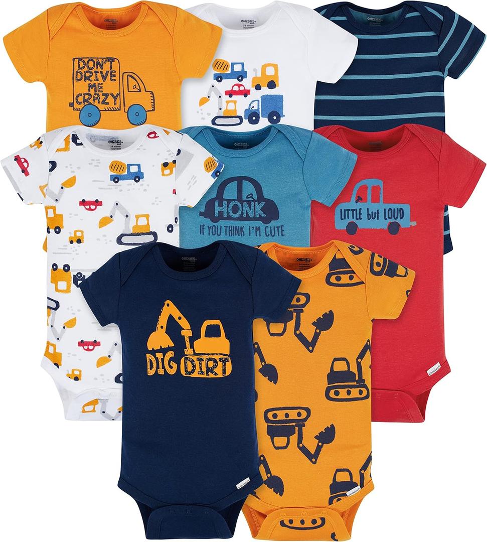 Onesies Brand Baby Boys' 8-pack Short Sleeve Mix & Match Bodysuits (0-3 Months, Truck)