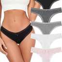 KNITLORD Super Soft Lace Thongs for Women Sexy T Back Womens Thong Underwear Lace Trim, Lady Breathable Viscose Panties No Show, 5 Pack XL
