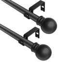 Black Curtain Rods 2 Packs for Windows 31"- 46", Decorative Drapery Rod Adjustable by Splicing, 5/8 inch Small Curtain Rod for Bedroom, Living Room, Kitchen and Outdoors