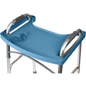 Sigo Blue Walker Tray for Rolling Folding Walker, Tray Table with Cup Holder for Standard Walkers Seniors, Detachable Non Slip TV Accessories Basket Holding Plate Cups Clip On Small Bag Carrier (Blue)