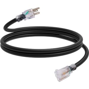 EP 6 Ft Outdoor Extension Cord, 12/3 SJTW Heavy Duty Waterproof Power Cable, 3 Prong Grounded Plug, Lighted End, for Lawn, Garden, Appliances, Black